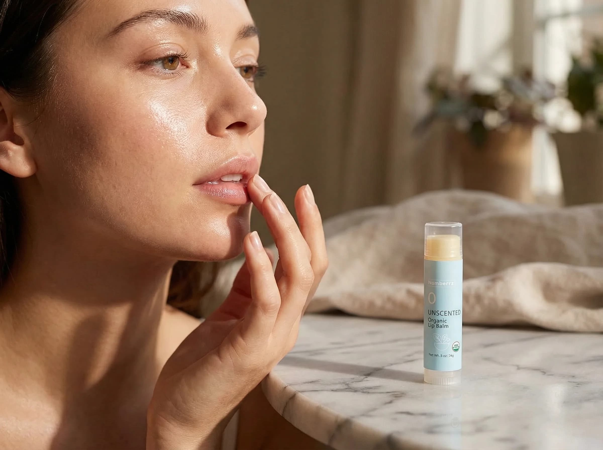 Numbrrrz organic lip balm — gentle enough for sensitive skin